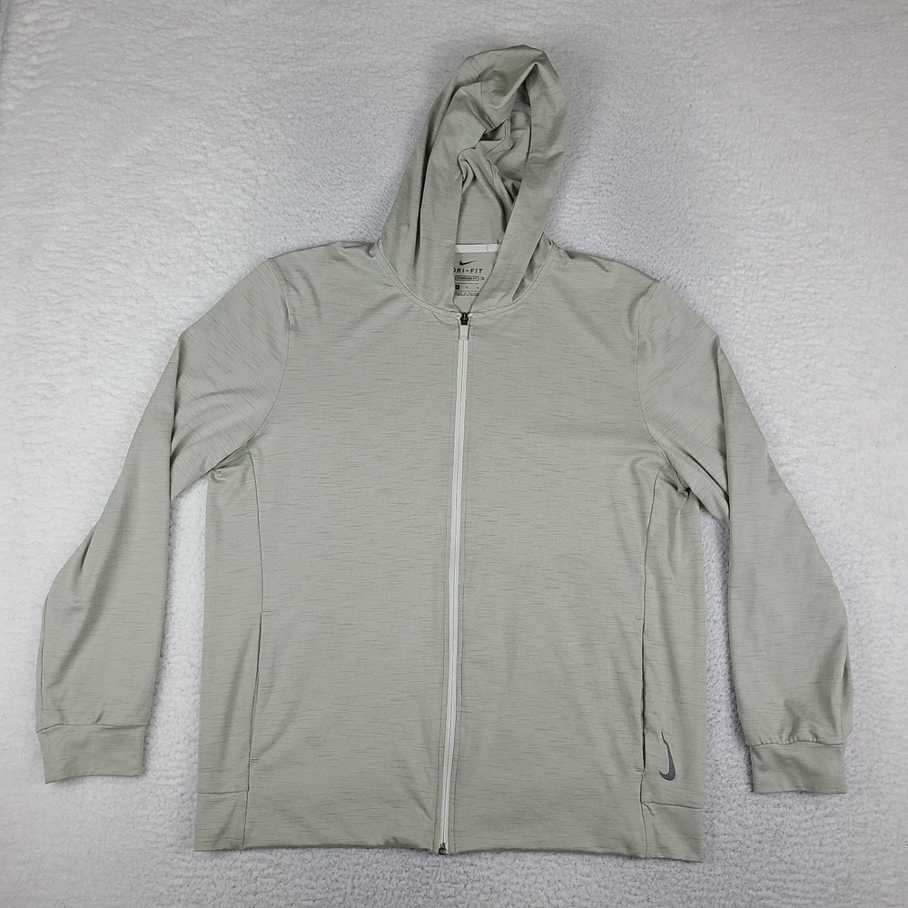 Nike Hoodie Mens Large Taupe Beige Yoga Dri Fit Standard Fit Full Zip CZ2217